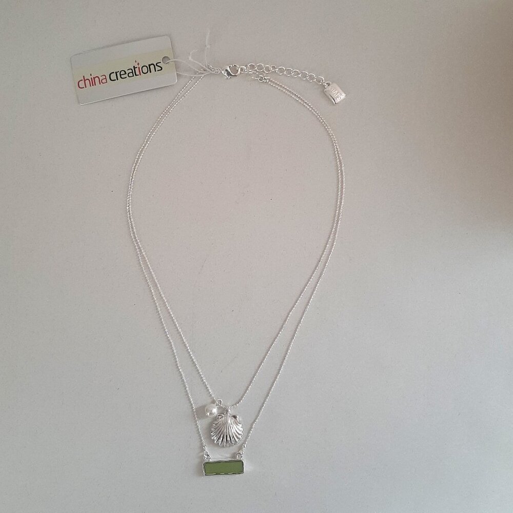 China Creations Chaps Silver Toned Bead Chain Layered Necklace with Charms